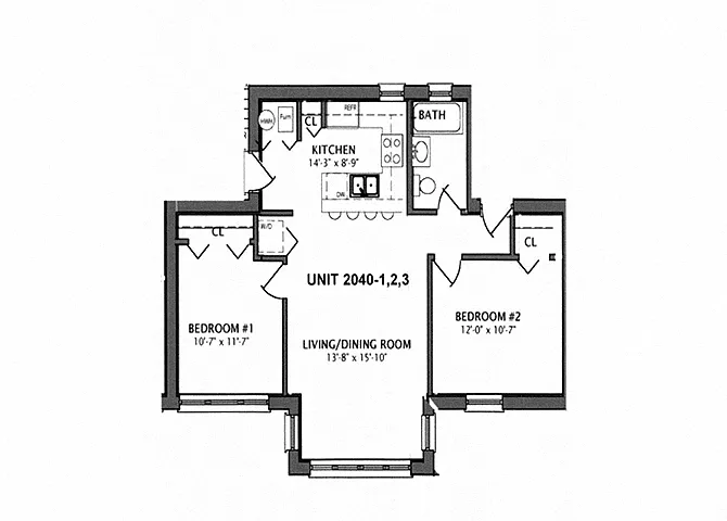 Floor plan 2 Bedroom | 1 Bath (C3)