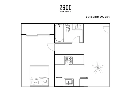 Floor plan 1x1 500 sqft