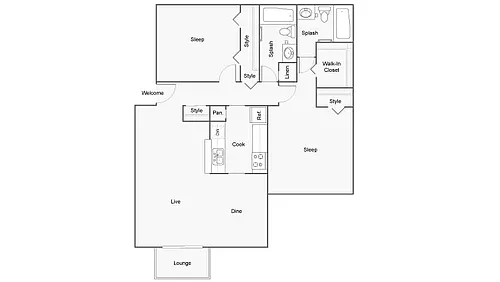 Floor plan 2 BR x 2 BA - A