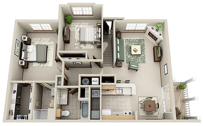 Floor plan B3W (Walk-Up)
