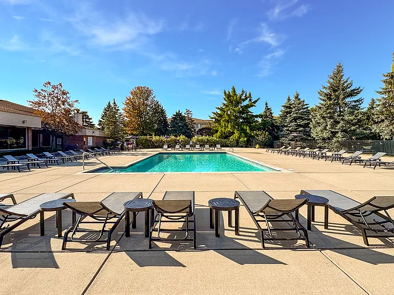 Heated pool and sauna at Prentiss Pointe Apartments in Harrison Township, MI