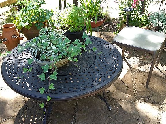 Round stone patio front