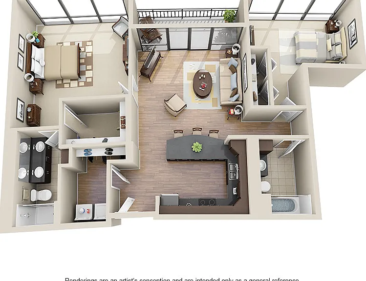1193-1354 square foot 2 bed 2 bath with luxury vinyl tile floors and private balcony