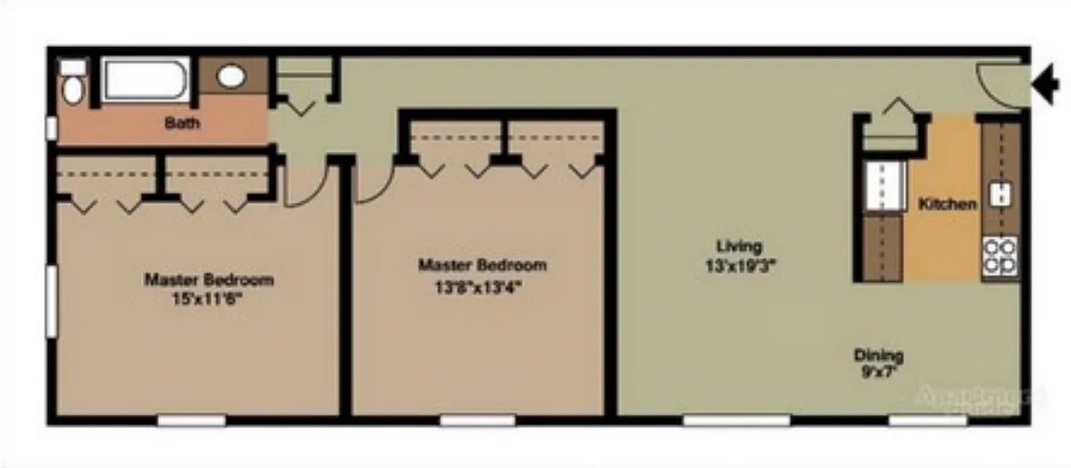 Floor plan 2 Br Deluxe Upper With Heat Incl