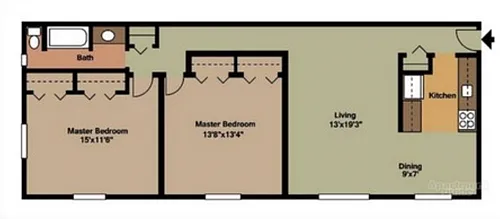 Floor plan 2 Br Deluxe Upper With Heat Incl