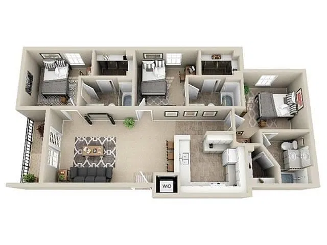 Floor plan 3BD/3BA Renovated Furnished