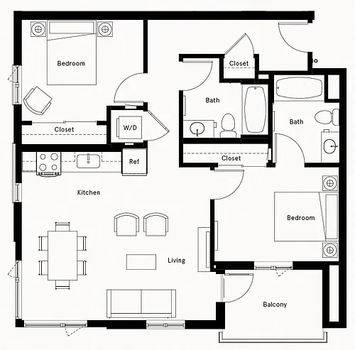 Floor plan 2 Bed/2 Bath-E1