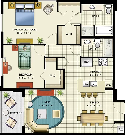 Versailles, Model E | 2 Bedrooms, 2 Bath Versailles, Model E | 2 Bedrooms, 2 Bath