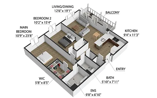 Floor plan 2 Bedroom, 2 Bathroom (C)
