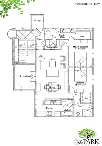 Floor plan Two Bedrooms, Two Baths