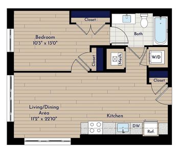 A 1BR-A1.5 Floor Plan- Apartment 521