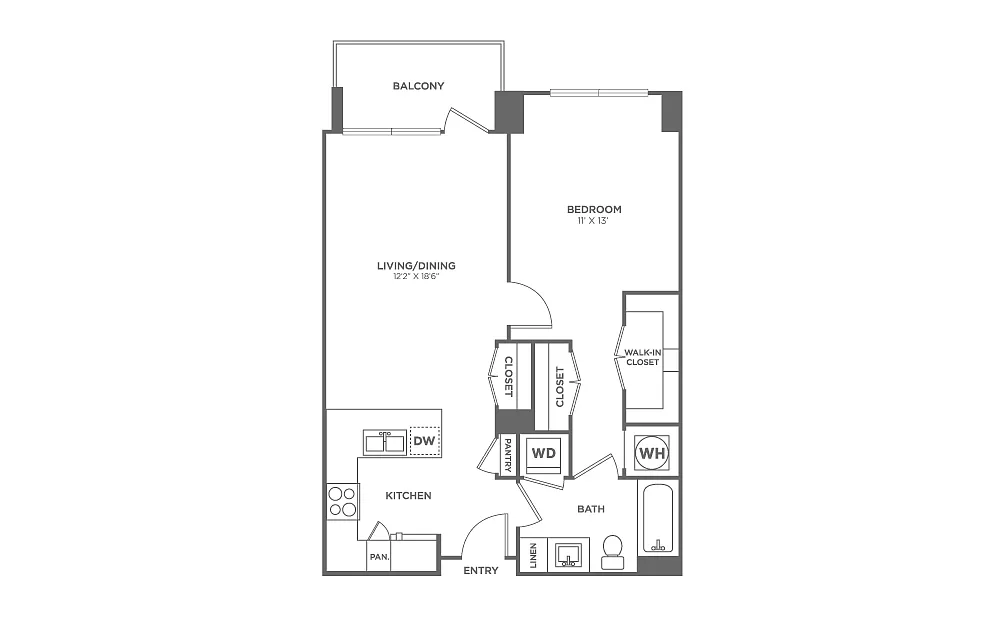 Floor plan One Bedroom One Bath (747 SF)