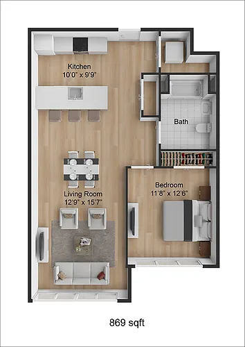 Floor plan One Bedroom - With Patio