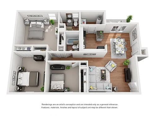 Floor plan RIVER OAK C2 Three Bedroom / Two Bath Garden Style