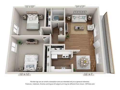 Floor plan 2 Bedroom, 1 Bath