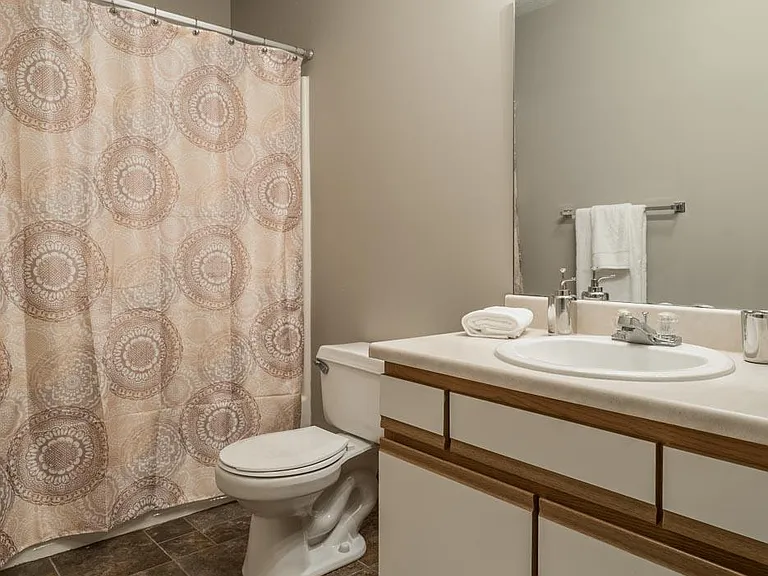 Our bathrooms include spacious vanities with storage, perfect for keeping your essentials organized.