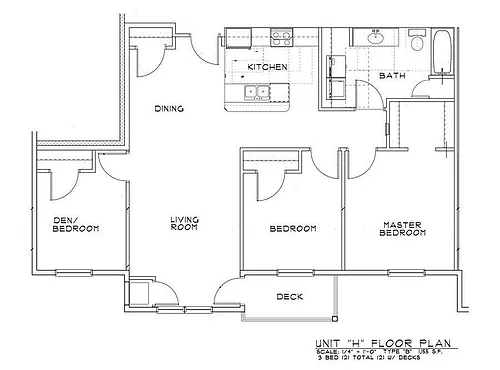 Floor plan 3 Bed 1 Bath | 1155sf
