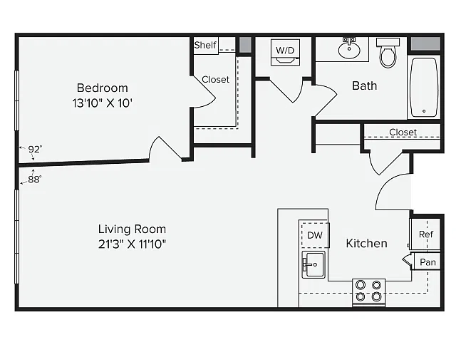 Floor plan 1 Bed 1 Bath - 1C-2