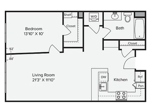 Floor plan 1 Bed 1 Bath - 1C-2