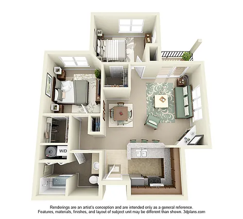 Floor plan 2 Bed, 1 Bath