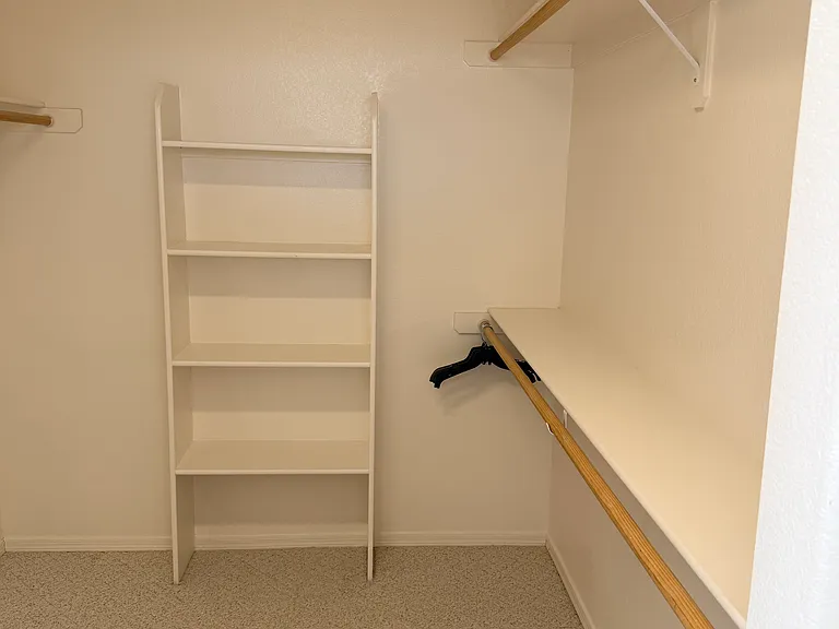 Ample space in walk in closet with mirrored doors
