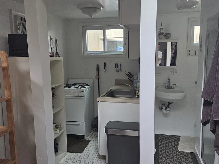 View of kitchenette and bathroom
