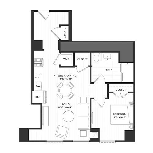 Floor plan 1 Bed/1 Bath-1D
