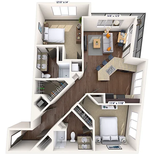 Floor plan Traditional 2x2 1176-1190 SF