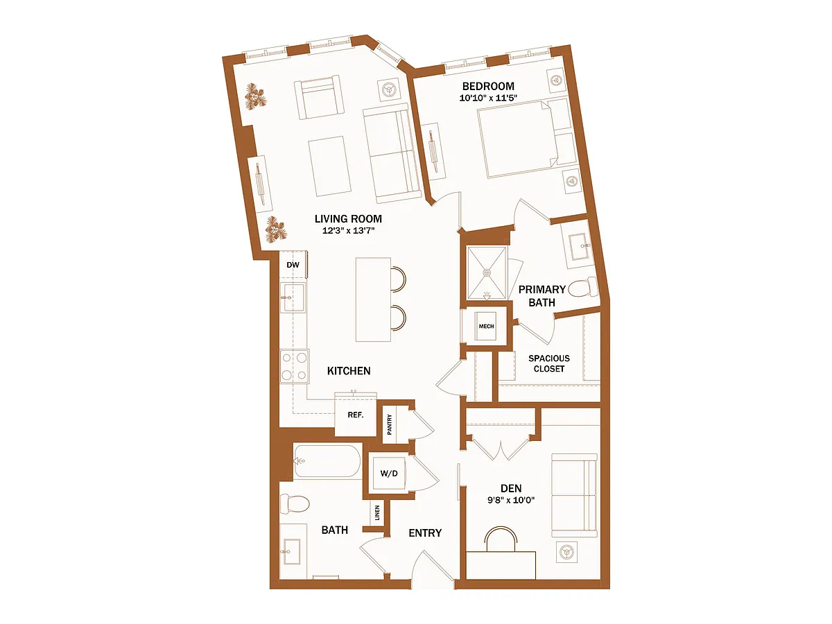 Floor plan C7.1 - 1 Bed + Den | 1 Bath