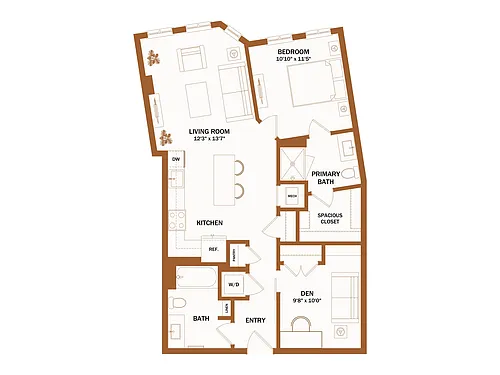 Floor plan C7 - 1 Bed + Den | 1 Bath