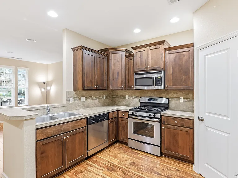 Kitchen with living room view