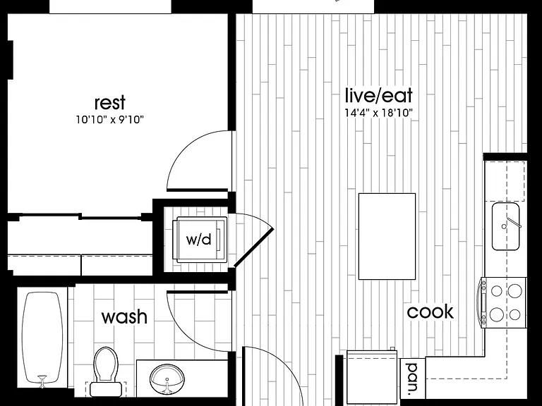 Explore this sleek and modern one bedroom apartment layout, perfect for stylish city living. Explore this sleek and modern one bedroom apartment layout, perfect for stylish city living.