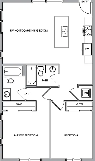 2D Floor Plan Rendering - Two-Bedroom, Two-Bathroom | Option 8 2D Floor Plan Rendering - Two-Bedroom, Two-Bathroom | Option 8