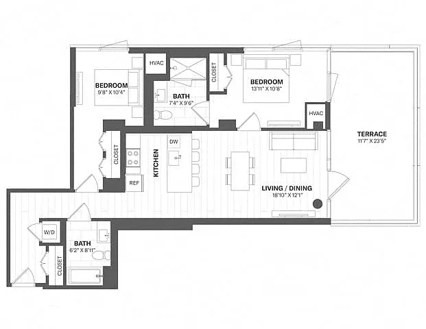 Floor plan 2 Bed/2 Bath-b35