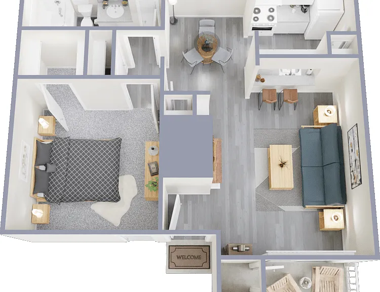 1 Bed 1 Bath with Fireplace Floorplan Diagram