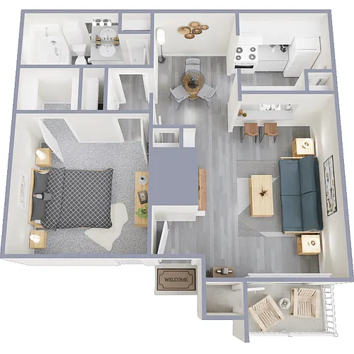 Floor plan 1 Bed 1 Bath with Fireplace