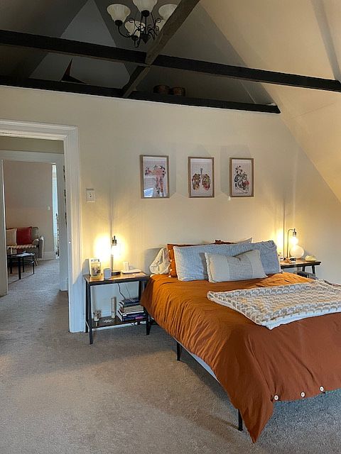 Large bedroom with loft space for storage
