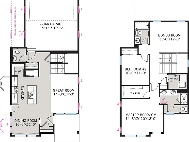 Builder floor plan. Not all optional features are included with home. Finished basement not shown.