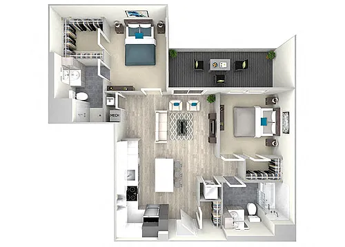 Floor plan 78bB5BL Two Bed Two Bath with Large Balcony