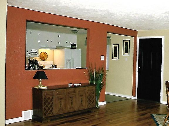 View to kitchen from living room.