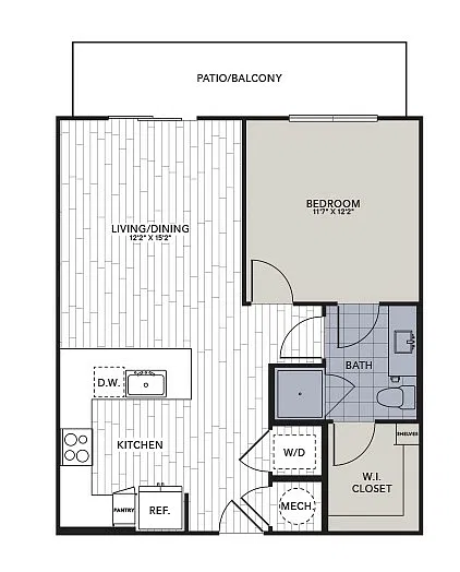 Floor plan A1 - One Bedroom, One Bathroom