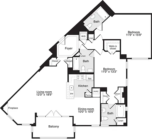Floor plan 2 Bedrooms EE