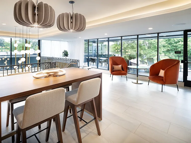 Two story clubroom with a porch