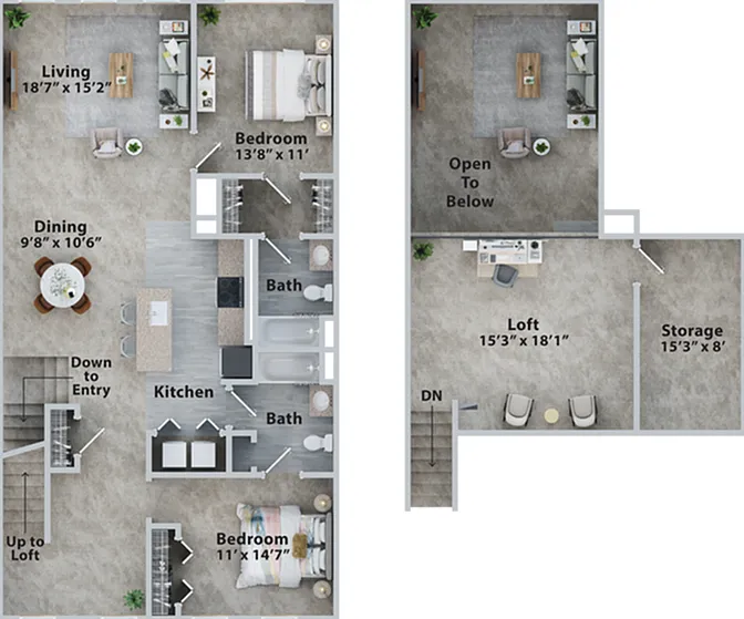 Two Bedroom Two Bath Townhome (1694 SF) Two Bedroom Two Bath Townhome (1694 SF)