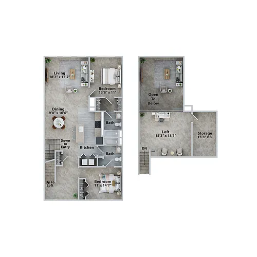 Floor plan Two Bedroom Two Bath Townhome (1694sf)