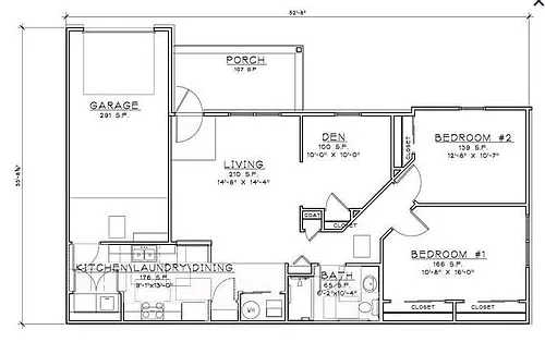 Floor plan 2 Bedroom/1 Bath w/den