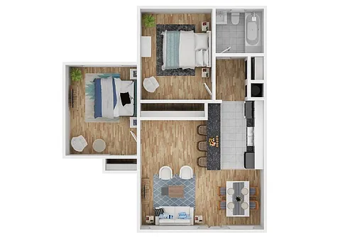 Floor plan 2 Bedroom 1 Bath - Cottages