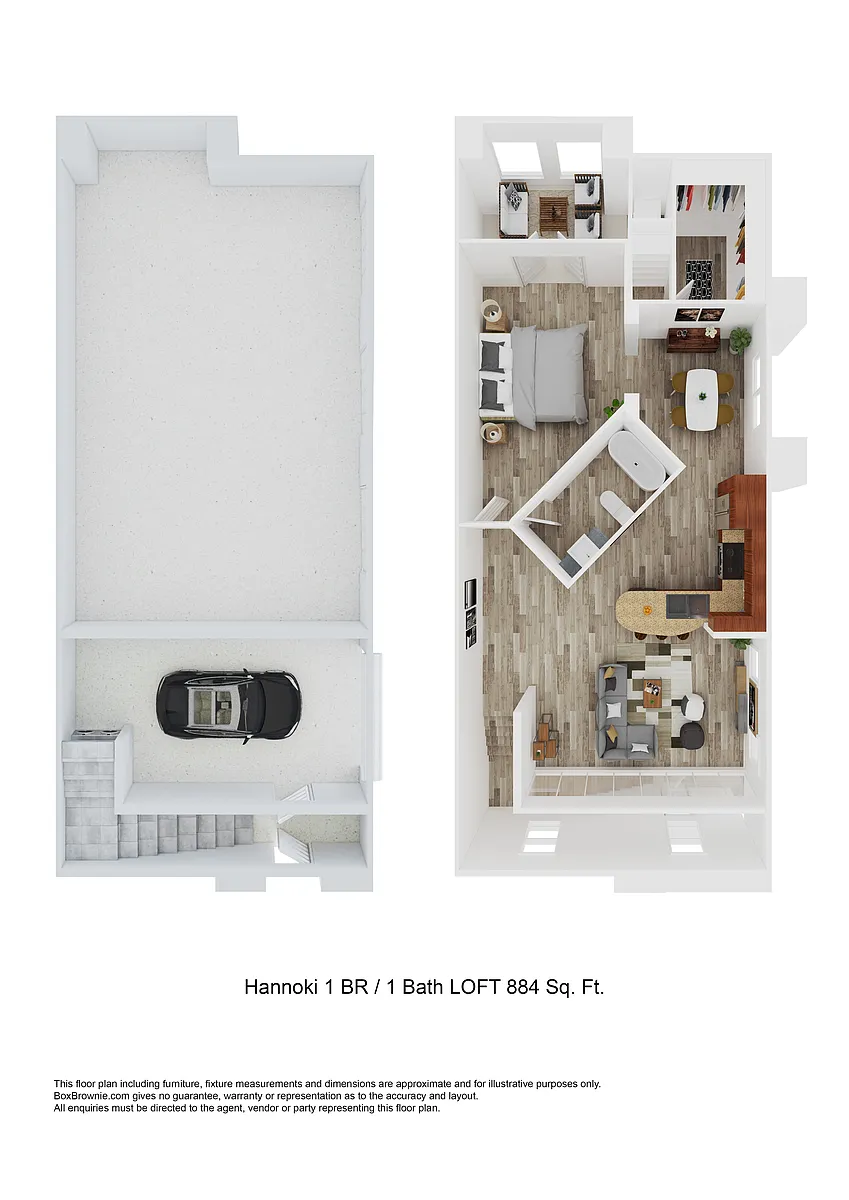 Floor plan Hannoki - One Bedroom/One Bath 884 Sq Ft