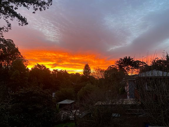 Sunrise view from window and deck