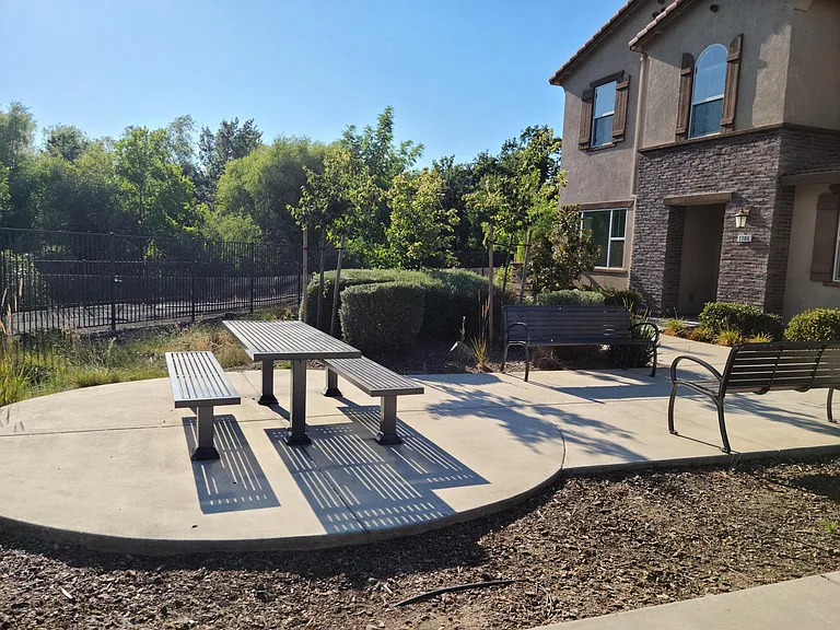 Park benches and picnic table